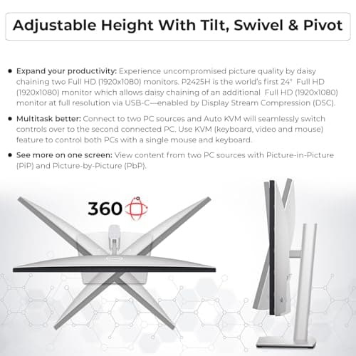 Dell P2425H Computer Monitor Screen 24" 16:9 IPS Display with Stand - 1 Year Warranty, 100Hz Full HD, 1920 x 1080 with Power Cable, DisplayPort, HDMI, USB 3.0 Upstream Cable & Cloth - New 3