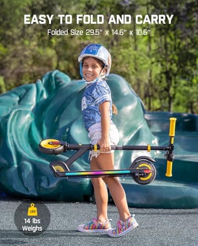 FanttikRide C9 Apex Kids Electric Scooter, Bluetooth Music Speaker, Colorful Light for Kids 8-12, 3.9-5.2 ft, 132 lbs, 5 Miles Range, Up to 40 min Ride Time, 5/8/10 MPH, 3 Adjustable Heights, Yellow 3