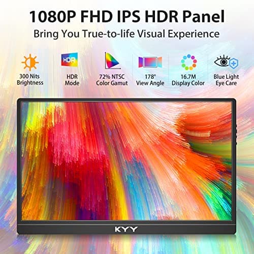 KYY Portable Monitor Latest 15.6'' FHD 1080P USB-C HDMI Laptop Monitor w/Smart Cover Bag & Dual Speakers, External HDR Computer Screen, Travel Gaming Monitor for PC MAC Phone Xbox PS4/5 Switch 2