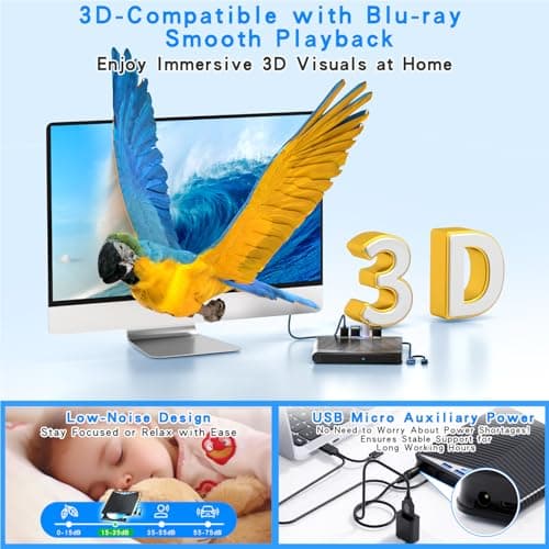 Dainty External Blu-ray Drive Support for Blu-ray DVD/CD Player/Read/Write, USB 3.0 &/Type-C, Support for Blu-ray/DVD/CD, BD Drive, Windows 7-11 & Mac, PC-Compatible, M-DISC(Black) 5