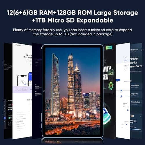 WXUNJA Android 15 Tablet,11 Inch Tablets with Octa Core Processor, 12GB RAM 128GB ROM 1TB Expand, Widevine L1, 8000mAh Battery, 2.4/5Ghz Dual WiFi/GPS/FM, 5/8MP Cameras, Case Included, Blue 4