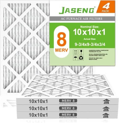 JASENG 10x10x1 Furnace Air Filters 4 Pack, MERV 8 MPR 600 & FPR 5 Filtering, HVAC Air Filter Replacement (exact dimensions: 9 3/4"x9 3/4"x3/4")
