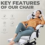Dowinx Gaming Chair Fabric with Pocket Spring Cushion, Massage Game Chair Cloth with Headrest, Ergonomic Computer Chair with Footrest 290LBS, Black and Grey 5