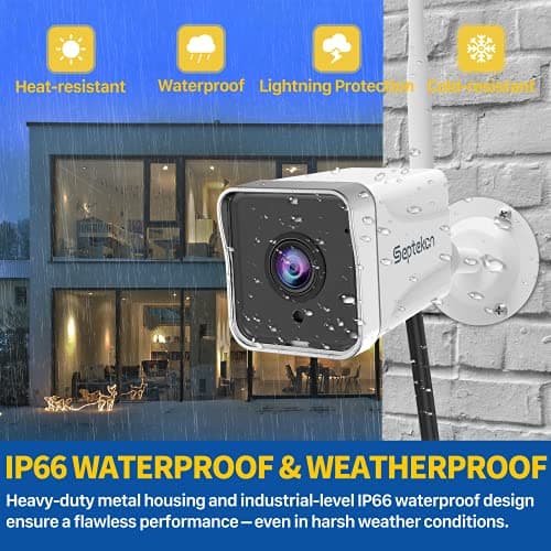 Septekon 4 Pack Outdoor Security Camera 2K，WiFi Cameras for Home Security Outside with Motion Detection Tracking, Night Vision, Two-Way Audio, IP66 Weatherproof, 2.4GHz Wi-Fi, Compatible with Alexa 5