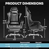GTPLAYER Gaming Chair, Computer Chair with Footrest and Lumbar Support, Height Adjustable Game Chair with 360°-Swivel Seat and Headrest and for Office or Gaming (Faux Leather, Black) 3