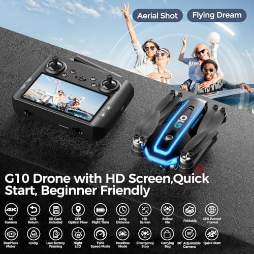 GPS Drone with 4K HD Camera EIS for Adults, 4.5 inch Screen on Remote Controller,FPV RC Drones with Auto Return, Follow Me and Lightweight,,2 PCS Batteries for Long Flight Time,Easy Fly Quadcopter for Kids & Beginners,Under 250g 3