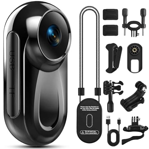 Mini Body Camera 1080P, 512G Thumb Vlogging Cam Hands-Free Recording, Portable Action Camera with 360° Rotate Clip&Magnetic Clip, Wearable Video Recorder for Traveling/Motorcycle(SD Card Not Included)