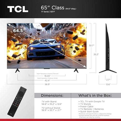 TCL 65 Inch Class T7 Series | 4K QLED HDR | 65T7, 2025 Model | 120HZ-144HZ High Brightness Smart Google TV Dolby Atmos Audio | Voice Remote Alexa Gaming Streaming Television 2