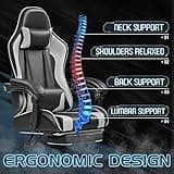 Homall Gaming Chair, Video Game Chair with Footrest and Massage Lumbar Support, Ergonomic Computer Chair Height Adjustable with Swivel Seat and Headrest (White) 3