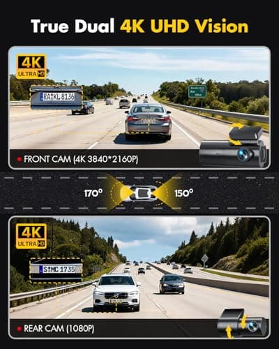 GKU Dash Cam Front and Rear Camera – 4K+1080P Dual Dash Camera for Cars with 64GB SD Card, 5GHz WiFi & App Control, Night Vision, Parking Mode, G-Sensor, Loop Recording, WDR, 170° Wide Angle 2
