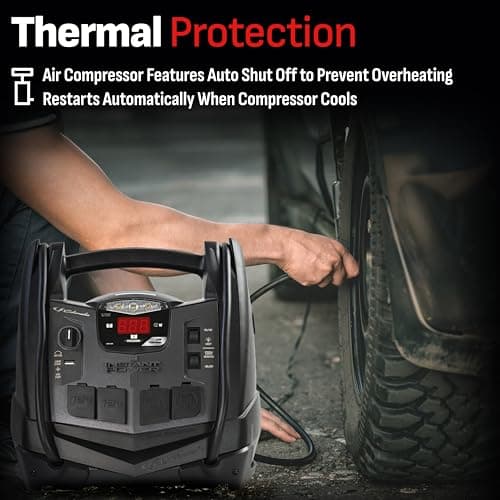 Schumacher Electric 1200A Car Battery Jump Starter and Portable Power Station, 6-in-1 Solution for 12V Batteries, 150-PSI Air Compressor, 200 Continuous/400 Peak Watt Inverter, SJ1332 4