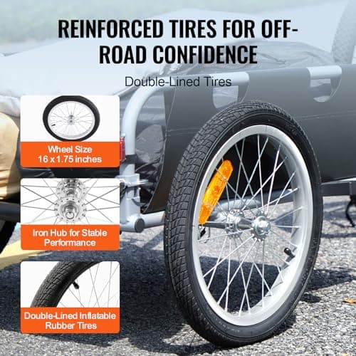 VEVOR Bike Cargo Trailer, 100 lbs Load Capacity, Heavy-Duty Bicycle Wagon Cart, Foldable Compact Storage & Quick Release with Universal Hitch, 16" Wheels, Safe Reflectors, Fits 22"-28" Bike Wheels 4