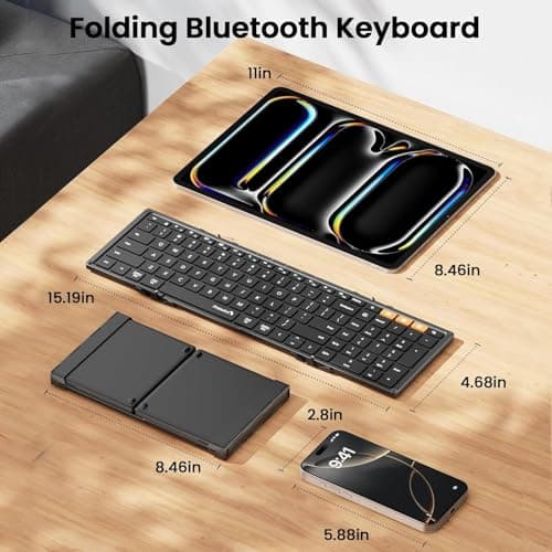 ProtoArc Foldable Bluetooth Keyboard, XK01 Folding Wireless Portable Keyboard with Numeric Keypad, Full-Size Travel Keyboards for iPad Tablet Smartphone Laptop PC Windows iOS Android, Black 2