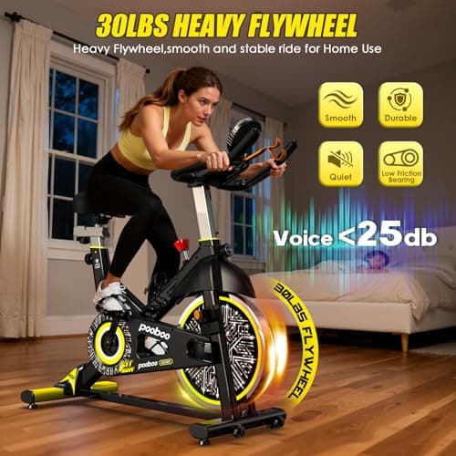 pooboo Exercise Bike, Brake Pad Stationary Bike for Home with Exclusive App, Adjustable Magnetic Resistance Quiet Indoor Cycling Bike with 350lbs Weight Capacity Extra Comfort Seat,Indoor Cycling Spin Bike Workout Bike with Tablet Holder and Fitness Courses for Weight Loss 4