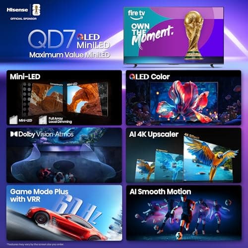 Hisense 55" Class QD7 Series Mini-LED 4K UHD Smart Fire TV (55QD7QF, 2025 Model) - QLED, HDR10+, Dolby Vision, Dolby Atmos, Game Mode Plus, ALLM, Alexa Built in with Voice Remote, Streaming TV, Black 3