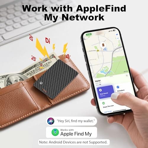 [Apple MFi Certified] Wallet Tracker Card with Apple Find My (iOS Only) Rechargeable Air Tracker Tags Bluetooth Wallet Finder IP68 Waterproof GPS Tracker Item Finder for Keys, Bags, Passport Black 2