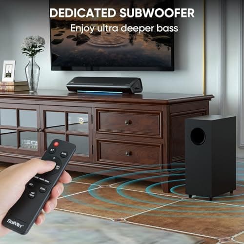 Saiyin Sound Bars for TV with Subwoofer, 2.1 Deep Bass Small Soundbar Monitor Speaker Home Theater Surround System PC Gaming Bluetooth/AUX/Optical Connection, Wall Mountable 17-inch 2
