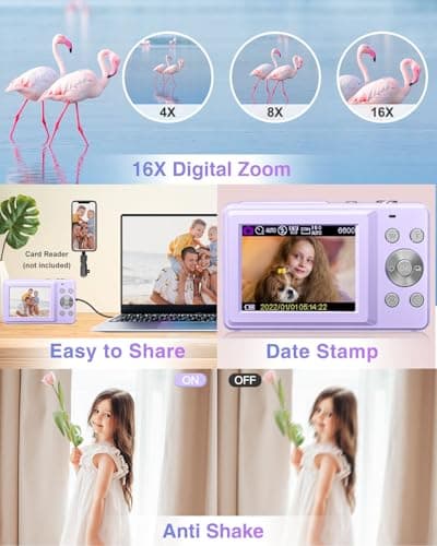 Digital Camera, Kids Camera FHD 1080P Point and Shoot Camera with 16X Zoom Anti Shake, Small Compact Camera for Teen Starter Children Kid Student Girl Boy(Purple) 4