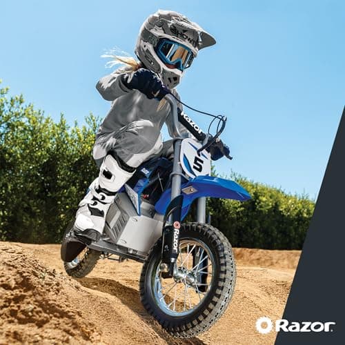 Razor MX350 Dirt Rocket Electric Bike for Kids Ages 8+, 140 lb Max Weight, Blue – 24V Battery, Up to 14 Mph, 30-Min Ride Time on High Speed, Twist-Grip Throttle, Spoked Wheels w/ 12” Pneumatic Tires 5