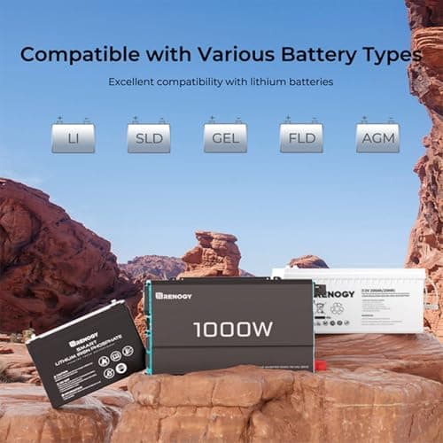 Renogy 1000W Pure Sine Wave Inverter 12V DC to 120V AC Converter for Home, RV, Truck, Off-Grid Solar Power 110V with Built-in 5V/2.1A USB Port, Hardwire Remote Controller 4