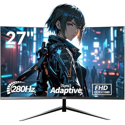 ZZA 27 Inch Gaming Monitor 280Hz 240Hz 1080p 1ms VRB Blue Light Shift Machine Black Curved 100% sRGB, Adaptive FreeSync,Display Port DP HDMI VESA Mounting Compliant