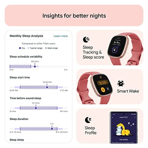 Fitbit Versa 4 Fitness Smartwatch with Daily Readiness, GPS, 24/7 Heart Rate, 40+ Exercise Modes, Sleep Tracking and more, Pink Sand/Copper Rose, One Size (S & L Bands Included) 3