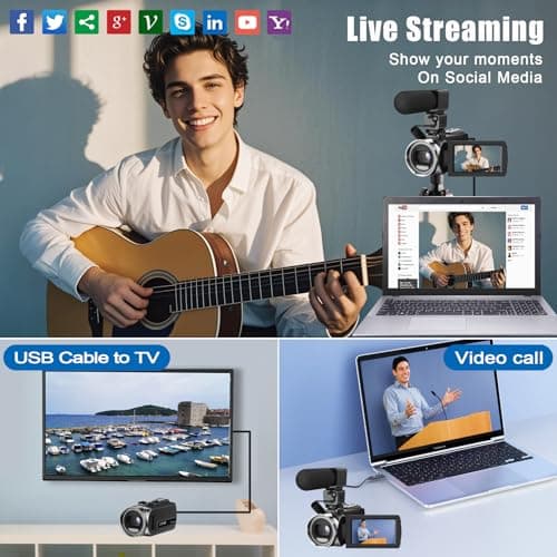 Rawiemy Video Camera Camcorder FHD 1080P 36MP YouTube Vlogging Camera Recorder 3.0 Inch 270 Degree Rotation Screen 18X Digital Zoom Camcorders with Microphone,32GB SD Card and 2 Batteries 3