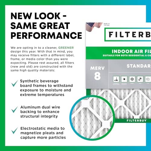 Filterbuy 16x25x1 Air Filter MERV 8 Essential Dust & Allergy Defense (4-Pack), Electrostatic Pleated HVAC AC Furnace Filters Replacement, Made in USA (Actual Size: 15.50 x 24.50 x 0.75) 3