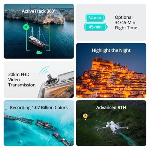 DJI Mini 4 Pro (DJI RC 2), Drones with Camera for Adults 4K, Under 0.549 lbs/249 g, 34 Mins Flight Time, 20km Max Video Transmission Distance, Omnidirectional Vision Sensing, Mini Drone for Beginners 5