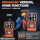 Upgraded of NT301, FOXWELL NT301 Plus 2-in-1 OBD2 Scanner Battery Tester, Professional Check Engine Code Reader Car Diagnostic Tool, 12V Cranking Charging Analyzer for 1996+ Newer Vehicle 2