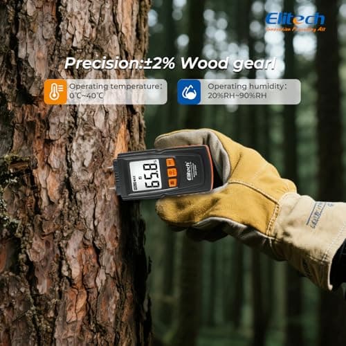 Elitech Digital Moisture Meter Water Leak Detector with Pin Probes, Moisture Tester for Wood Floors Walls with 4 Wood & Material Modes, Hold Function, Max/Min Reading MOT-270W 2