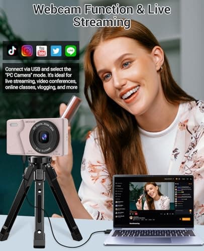 Wevoor 4K Digital Camera for Photography- 64MP Autofocus Vlogging Camera with Dual Lens, 18X Digital Zoom- Small Point and Shoot Camera with Card and 2000mAh for YouTube, Travel, Beginners (Pink) 4
