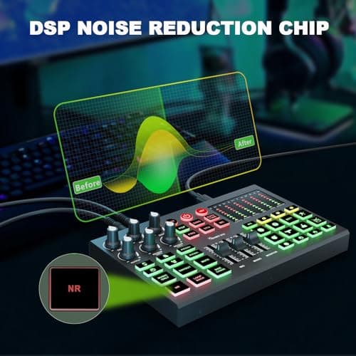 Hayner-Seek Podcast Equipment Bundle for 2, All-Metal Audio Interface DJ Mixer with Podcast Microphone,Voice Change,48V for Podcast, Streaming, TikTok, YouTube, PC, Smartphone (V1) 5