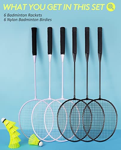 AboveGenius Badminton Rackets Set with 6 Shuttlecocks, Lightweight Badminton Set of 6 for Outdoor Backyard Games, Racquets with Durability for Beginners and Casual Players 2