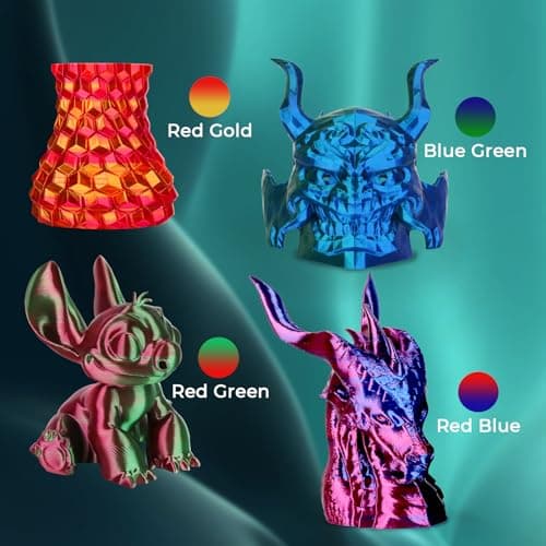 AMOLEN Silk PLA 3D Printer Filament Bundle, Shiny Dual Color Filament 1.75mm Pack, Multi Color Change 3D Printing Filament for Most FDM 3D Printer, 4 Spools 200g Each 2