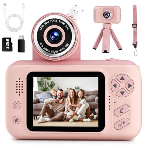 Makolle Upgrade Kids Selfie Camera,Chritmas Birthday Gift for 3-9 Years Old Girls,Portable Toy for 3 4 5 6 7 8 9 Year Children,Toddler 1080HD Digital Video Camcorder Camera with 32G SD Card Pink