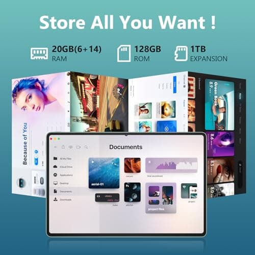 11 inch Tablet, Android 15 Tablet 20GB RAM +128GB ROM+1TB Expand, Octa Core Processor 8000mAh Battery, 1920x1200 IPS Touch Screen, 5+8MP Dual HD Camera, 5G WiFi , Widevine L1, Matel Green with Case 2