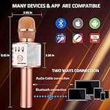 BONAOK Wireless Bluetooth Karaoke Microphone,3-in-1 Portable Handheld Karaoke Mic Speaker Machine Home Party Birthday for All Smartphones PC(Q37 Rose Gold) 3