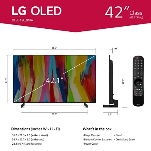 LG C2 Series 42-Inch Class OLED evo Smart TV OLED42C2PUA, 2022 - AI-Powered 4K TV, Alexa Built-in 3
