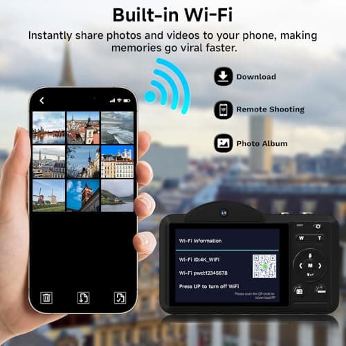 Digital Camera, 4K WiFi 75MP Compact Camera with Touchscreen 16X Zoom, Autofocus Vlogging Travel Camera, 32GB SD Card for Teens Boys Girls Beginners 2