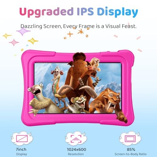 Kids Tablet, 7 inch Android 15 Tablet for Kids, 8GB+32GB 1TB Expand, Quad-Core Toddler Tablets with Shockproof Case, BT5.0, WiFi 5, Parental Control, Games, Dual Camera (Rose) 2