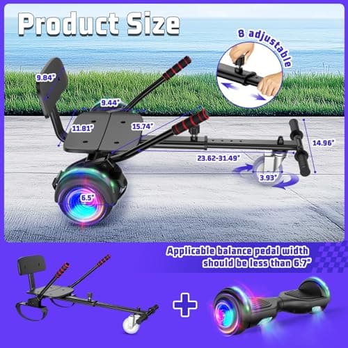 Scooter with Seat Attachment for Kids Adults, 6.5'' 8.5''Balancing Scooter with Bluetooth Speakers & Colorful LED Light with Kart 3