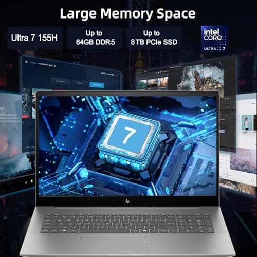 HP Envy Business AI Laptop, 17.3" FHD Touchscreen, Intel Core Ultra 7 155H, 64GB DDR5 RAM, 2TB SSD, Numeric Keypad, HDMI, Webcam, Backlit Keyboard, Wi-Fi 7, Windows 11 Pro, Silver 3