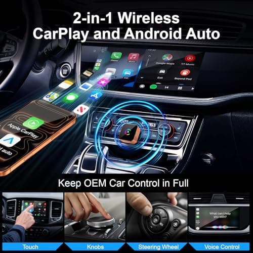 Wireless Carplay Adapter for iPhone,Wired CarPlay to Wireless,Android Auto 2in1 Mini USB Design with Fast Stable Connection Car Play for Apple iOS 10+, Android 11+ Version 2