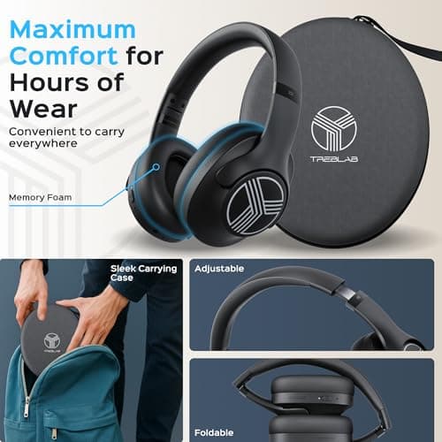 TREBLAB Z2 Hybrid Active Noise Cancelling Workout Headphones - Signature-HD Sound, Deep Bass, 58H Battery, Comfortable, Foldable Over Ear Bluetooth Headphones Wireless w/Mic for Calls for Gym, Sport 4