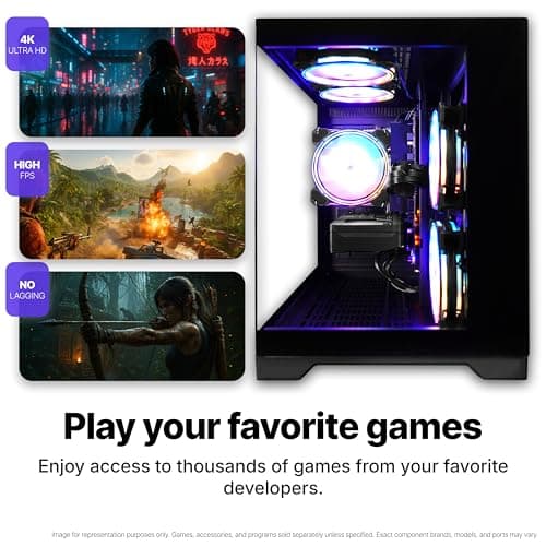 SAAV X12 2025 Gaming PC Tower Computer, AMD Ryzen 7 5800X 4.7GHz, Radeon RX 9060 XT 16GB GDDR6, 22 inch Monitor, 32GB DDR4, 1TB NVMe SSD, WIFI 6 Bluetooth Windows 11, RGB Prebuilt Desktop Bundle Black 2