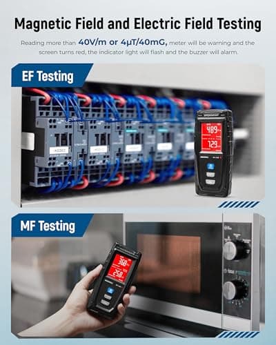 ERICKHILL EMF Meter, Detects Electric and Magnetic Fields, Handheld Digital EMF Detector with LCD Display, Sound-Light Alarm, Rechargeable Battery for Home, Office, and Appliances (Blue) 3