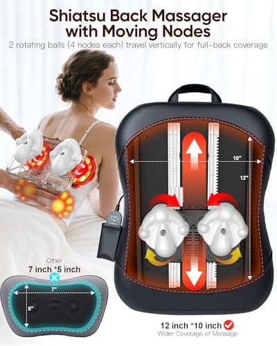 Musugy Shiatsu Back Massager with Heat : Up and Down Rolling Massage - Electric Back Massage for Pain Relief Deep Tissue - Lower-Back Massager for Office, Home 2