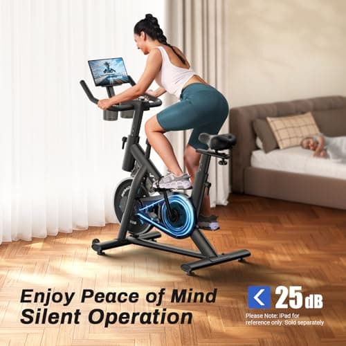 MERACH Exercise Bike, Brake Pad Stationary Bike with Exclusive App, Low Noise Indoor Cycling Bike with 300lbs Weight Capacity, Tablet Mount and Fitness Courses for Weight Loss 3