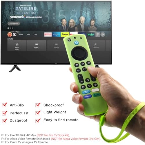Pinowu Silicone Remote Case (2pcs) for Fire TV Stick 4K Max/Insignia/Pioneer/Omni Series Fire TV Alexa Voice Remote Enhanced w/Lanyard (Green and Turquoise, Both Glow) 4